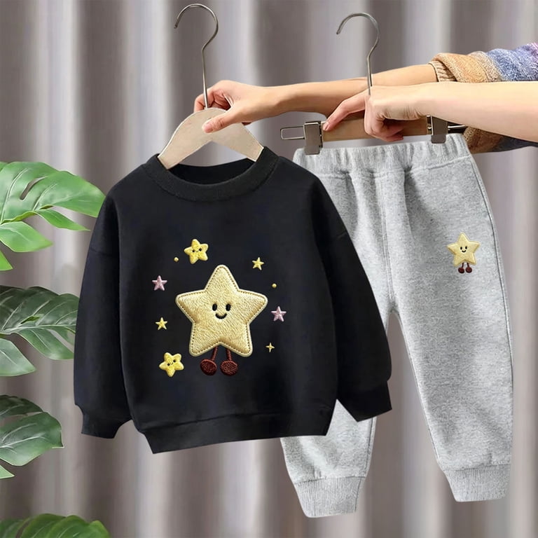 9-10 Years Infant Girls Star Graphic Sweatshirt and Pants Set,2-Piece ...