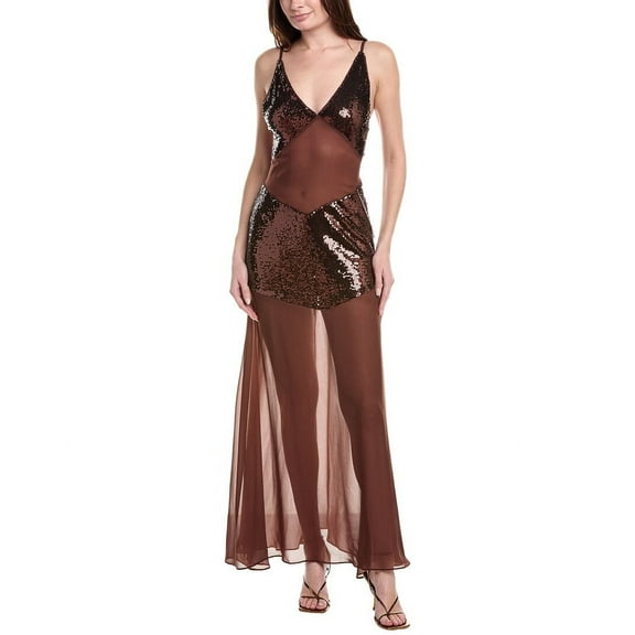 WeWoreWhat womens  Sheer Panel Maxi Dress, 8, Brown