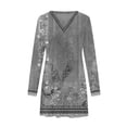 thumbnail image 3 of DYMADE Women Retro V-Neck Long Sleeve Casual Pullover T-Shirt Dress, 3 of 4
