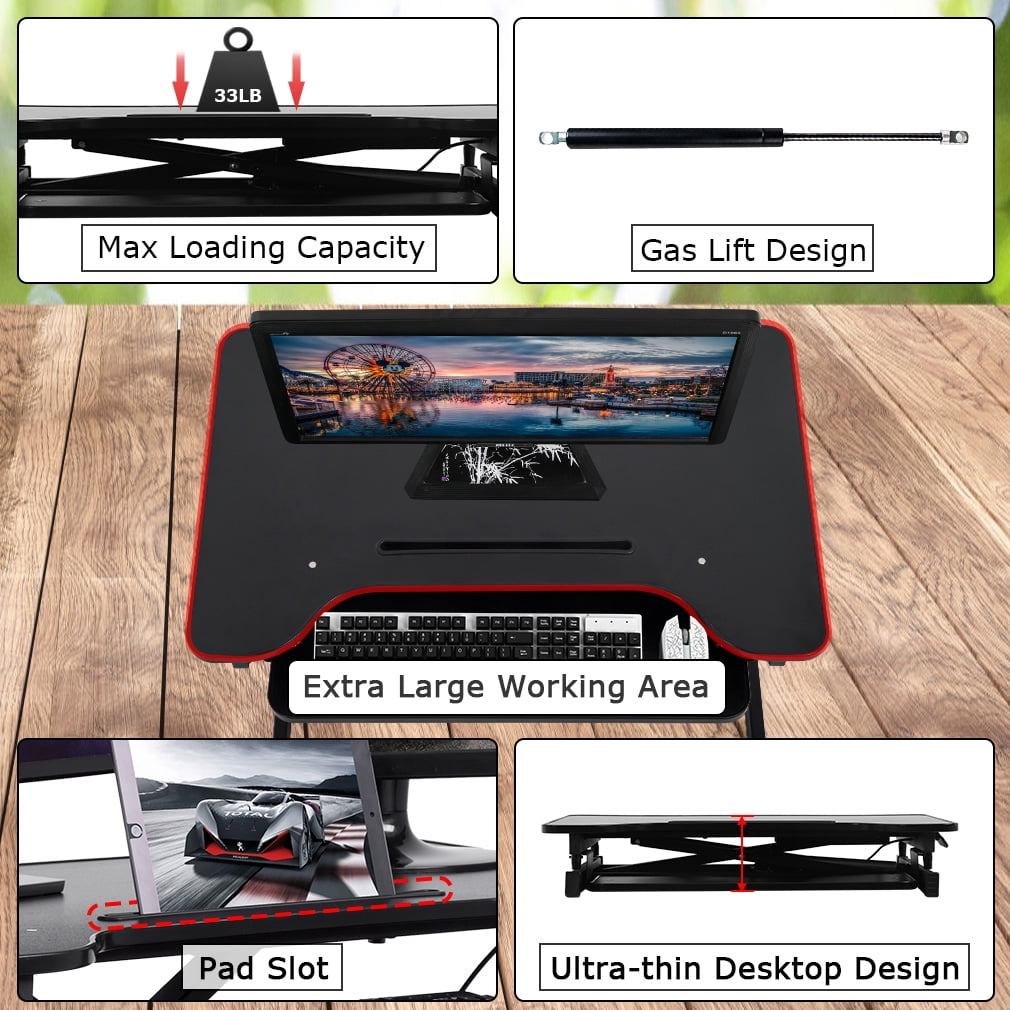 Standing Desk Converter 32 inches Adjustable Height Stand Up Desk Computer Desk Workstation Steel Home Office Ergonomic Computer with Keyboard,Black