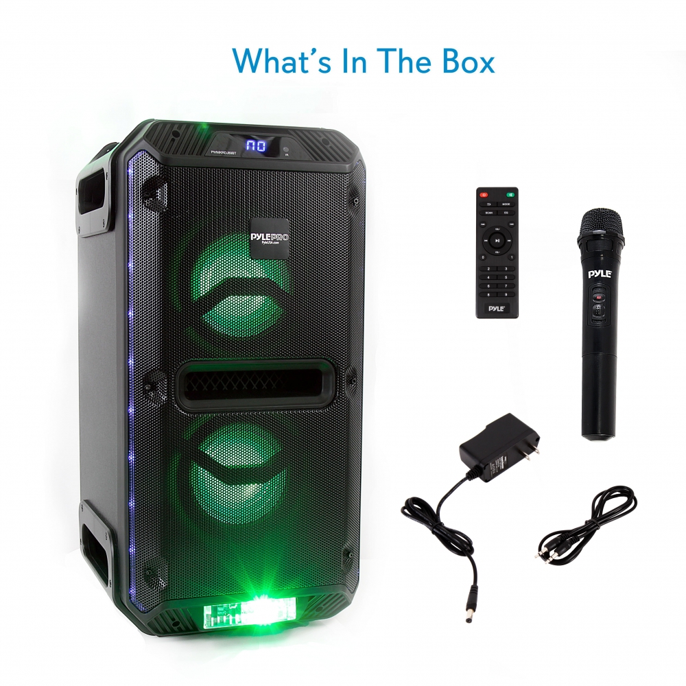 Pyle PWMKRDJ89BT - PA Loudspeaker & Micro System - Portable Stereo Karaoke DJ Mixing Speaker with Flashing Part Lights, Included Mic, MP3/USB/Micro SD, FM Radio (500 Watt) - image 5 of 7