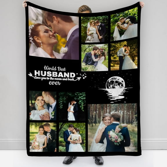 Custom Blanket with Photo Text Personalized Throws Blankets Picture Blanket for Birthday Valentine Customized Gifts for Wife Husband Family Mom Dad Couple Girlfriend Blankets