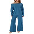 thumbnail image 1 of Off Shoulder Knit Tops and Wide Leg Pants Set for Ladies, 1 of 8