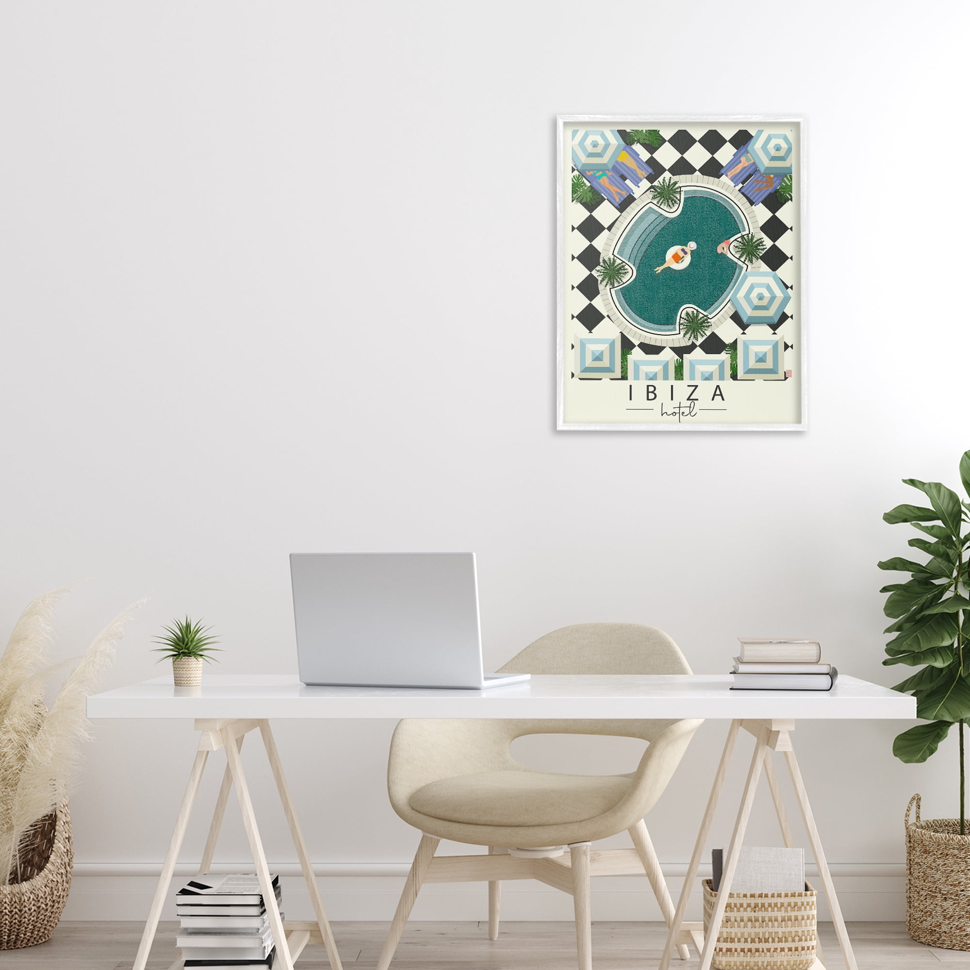 Stupell Industries Ibiza Hotel Aerial Pool White Framed Giclee Art, design by Jen Bucheli