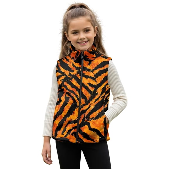 Garronmavis Tiger Print Kids Vest Size 2T Versatile Boys Outerwear Vests Stylish Sleevless Fall Winter Warm Outerwear With Pockets Fashion Warm Lightweight Winter Coat with Pocket