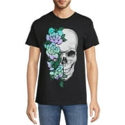 Humor Men's & Big Men's Flower Skull Graphic T-Shirt