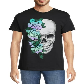 Humor Men's & Big Men's Flower Skull Graphic T-Shirt