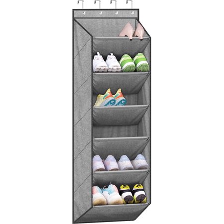 SLEEPING LAMB Shoe Rack for Door with Large Deep Pocket, Over The Door Shoe Organizer for Closet, Dorm and Narrow Door Hanging Storage Shoe Holder, Grey