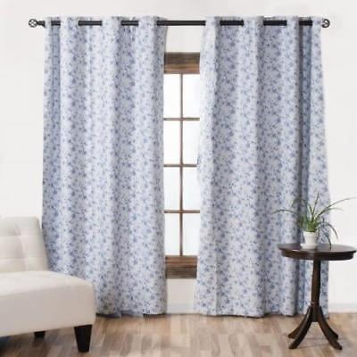 56 x 98 in. White and Blue Floral Blackout Curtain - Walmart.com