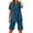 Blue, variant on Womens 2 Piece Linen Blend Co Ord Set Notch Collar Button V Neck Short Sleeve Top Dual Side Pockets Elastic Waist Shorts Solid Color Summer Two Piece Outfit