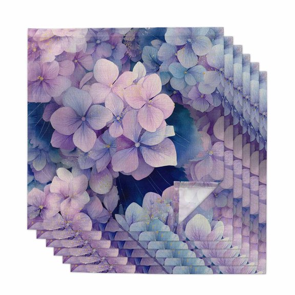 Vintage Hydrangea Cloth Napkins, Spring Purple Flowers Garden Plants Washable and Reusable Dinner Napkins Set of 6, Table Napkin for Kitchen Party Birthday Wedding Hotel Housewarming 20"x20"