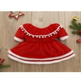 thumbnail image 4 of PENGXIANG Noël Bébé Fille hors Épaule Robe Manches Courtes Pompons Robe avec Ceinture Fête Vêtements Rouge 6-12 Mois, 4 of 9