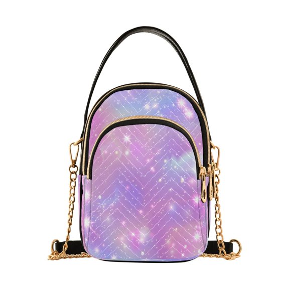 ALAZA Chain Crossbody Bags for Women Pink Sky with Stars Shoulder Handbag Phone Purse