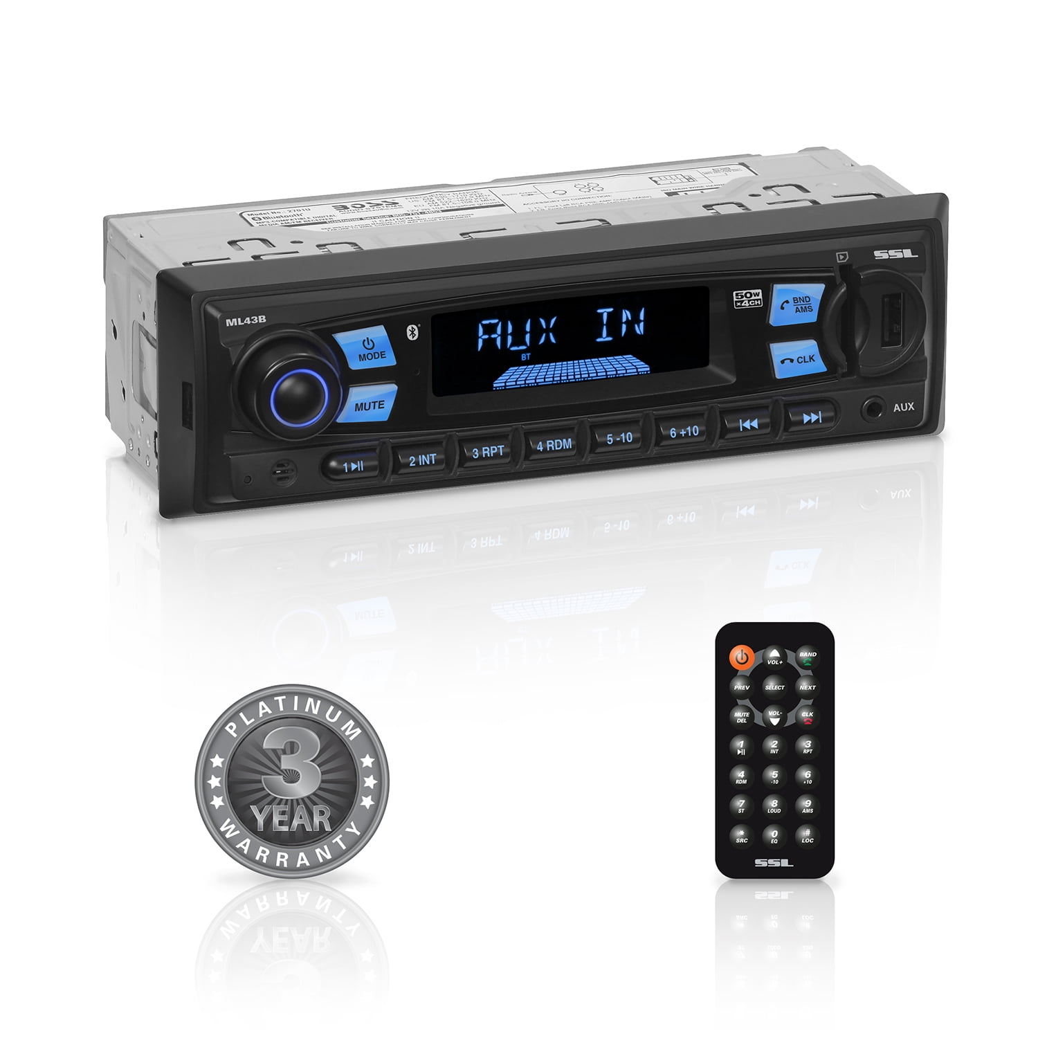 Sound Storm Laboratories ML43B Car Audio Stereo – Single Din, Bluetooth, No CD DVD Player, AM/FM Radio Receiver, Wireless Remote Control, Push To Talk “Hey Siri” - “Hey Google”
