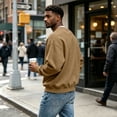 thumbnail image 3 of Sweatshirts for Men Crewneck Oversized Long Sleeve Pullover Casual Solid Color Warm Fall Winter Fashion Tops Khaki XL, 3 of 5