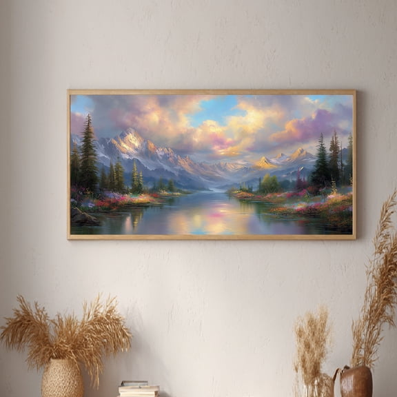 Snowy Mountain Lake Abstract Landscape Canvas Painting Nature Wall Art for Living Room Bedroom Decoration, Poster Print, Frameless