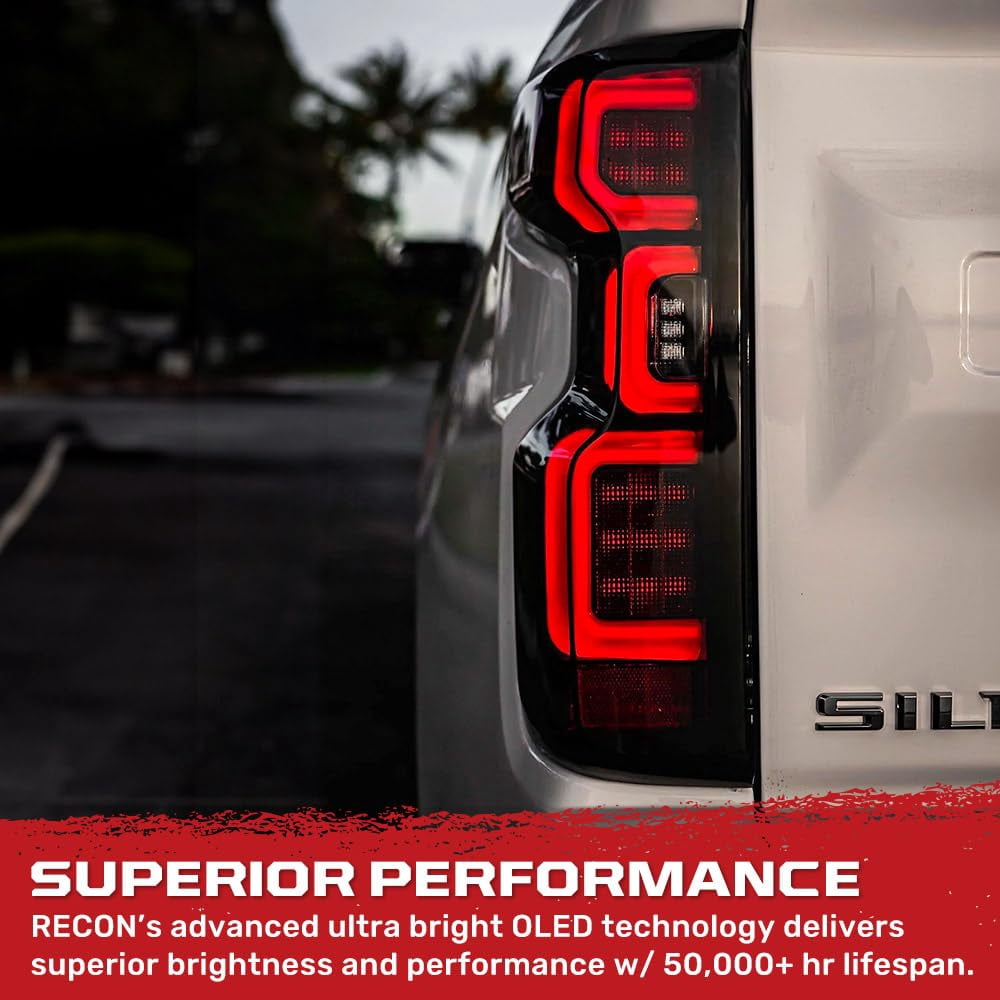 RECON - Fits 19-23 Silverado 1500 & 20-23 2500/3500 Premium OLED Tail Lights Ultra Bright Running Lights (Replaces Factory/OEM LED Tail Lights Only) Smoked Black Lens