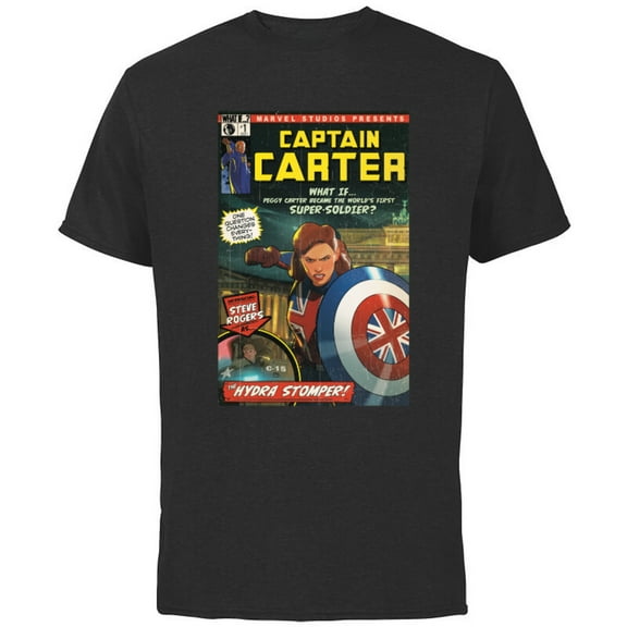 Marvel WHAT IF…? Captain Carter Comic Cover - Short Sleeve Cotton T-Shirt for Adults - Customized-Black