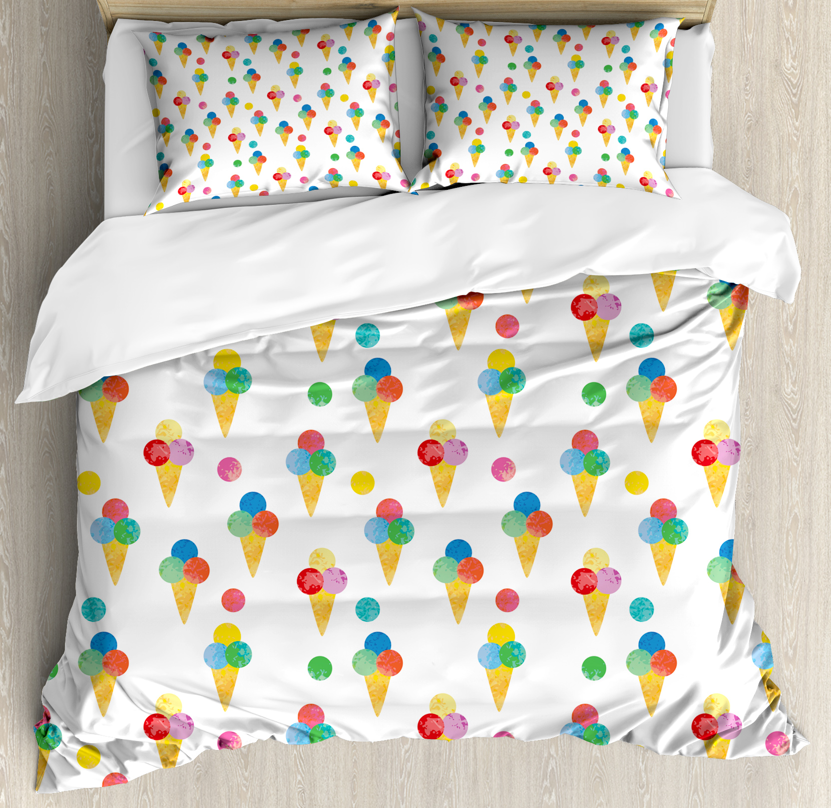 Ice Cream King Size Duvet Cover Set, Yummy Refreshments of Summertime