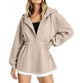 thumbnail image 2 of Ghalytn Women's Fleece Lined Hooded Jacket Waist Cinched Coat Zip and Snap Button Front Long Sleeve Outerwear with Pockets, 2 of 7