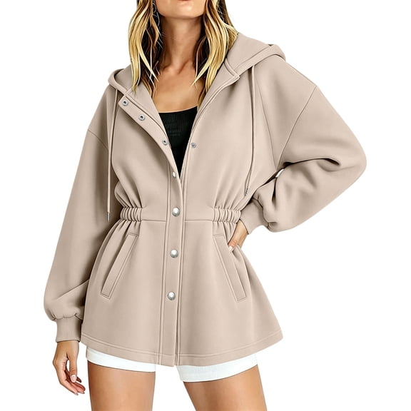 GUACER Women's Hooded Button Down Sweatshirts Drawstring Long Sleeve Tops with Pockets Oversized Fall Winter Coats