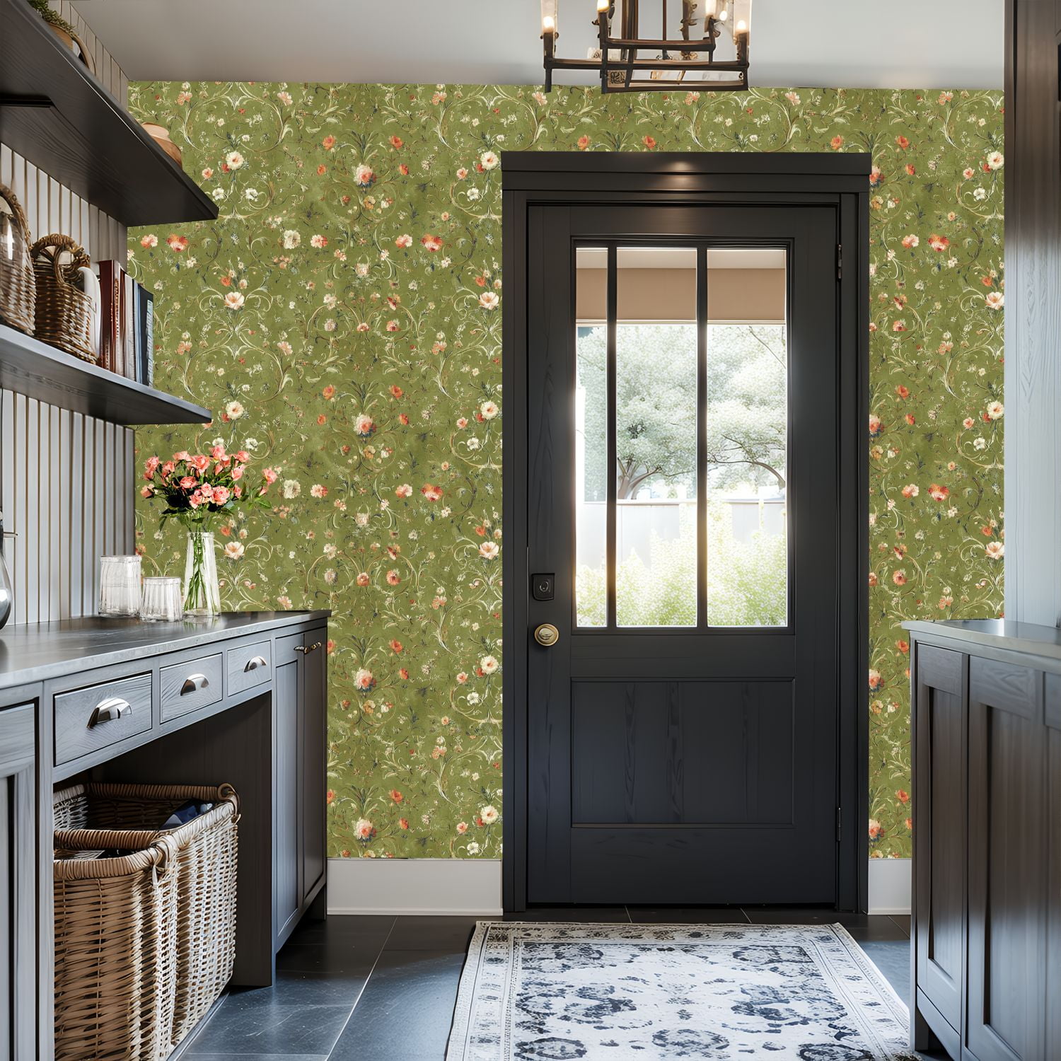 Peel and Stick Wallpaper Vintage Floral Soft Green Delicate Blooms Wall Mural 17.7in x 9.8ft Self Adhesive Removable Wall Paper Renter Friendly Wallpaper for Nursery Bedroom Cabinets