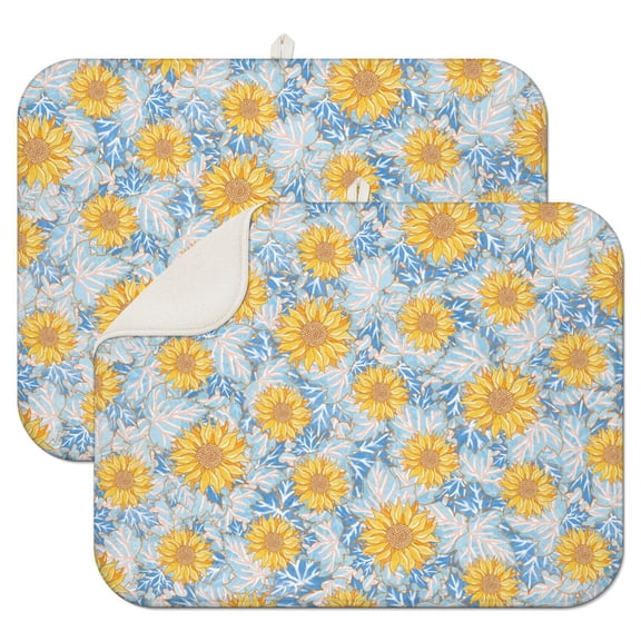 2 Pcs Sunflowers Dish Drying Mat - 18 X 24 Inch Floral Absorbent Microfiber Kitchen Counter Mat – Quick-Dry Dish Rack Alternative, Dish Drying Pad for Dishes, Cups, Utensils, Pots & Pans