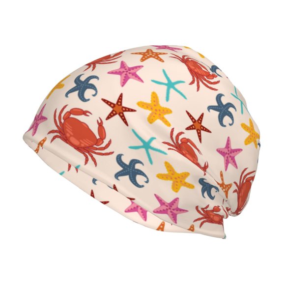 Fuzoiu Crabs And Seastars Print Winter Beanie Hat for Men & Women,Warm Knit Cap,Women Windproof Watch Hat,Knit Warm Unisex Beanie