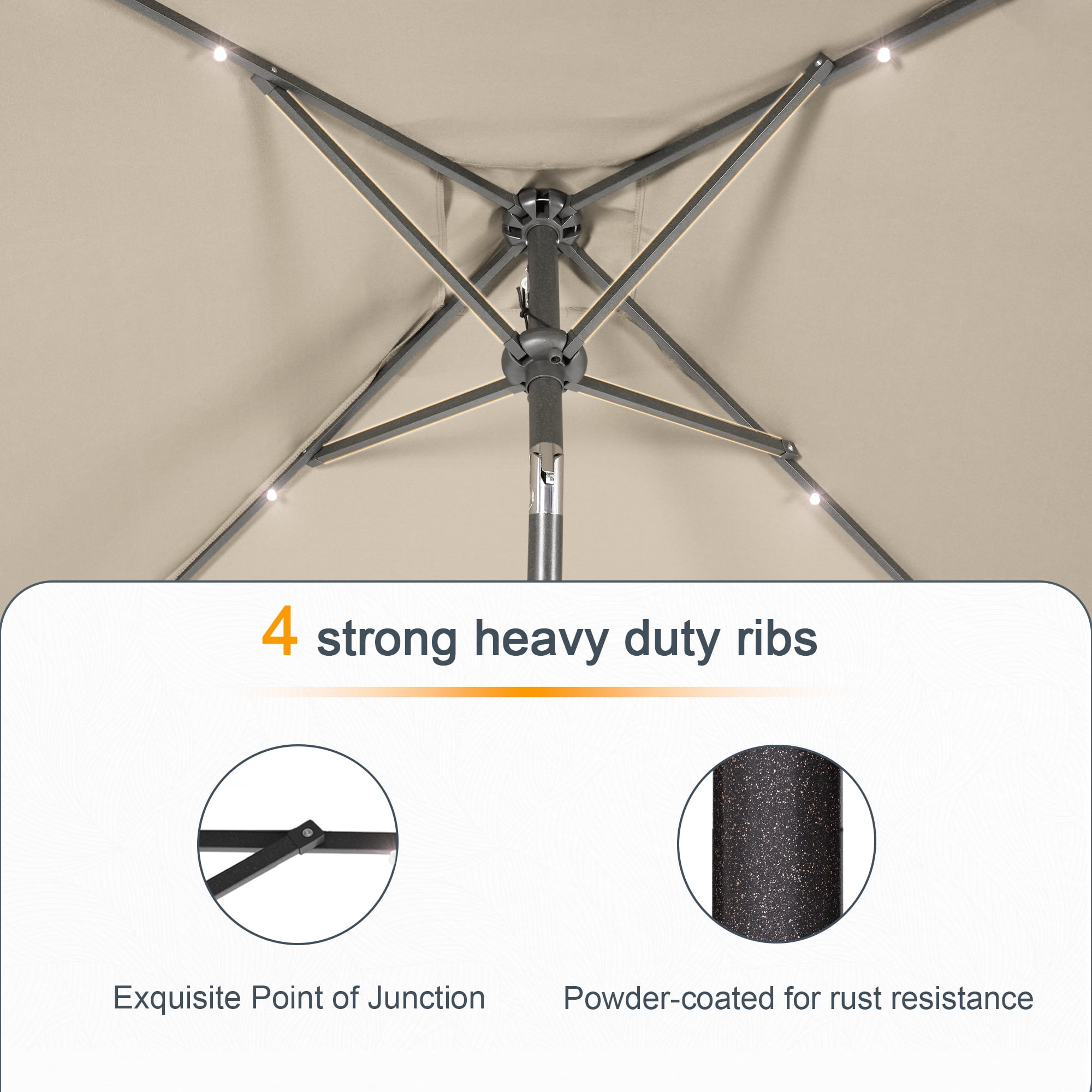 ACEGOSES LED Outdoor Patio 6.5x6.5ft Deck Solar Light Market Umbrella, Outside Table Umbrellas With Polyester canopy,Sand