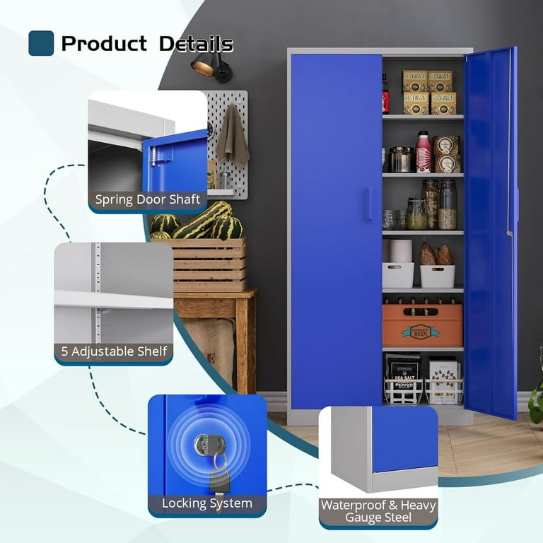 MIIIKO Metal Storage Cabinet with Locking Doors, Blue Grey