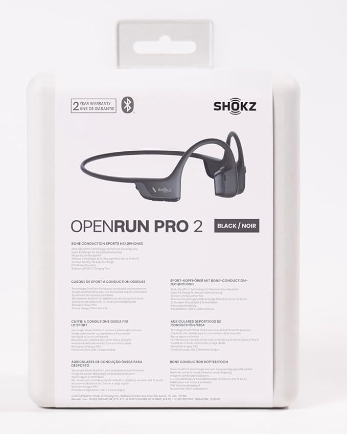 SHOKZ OpenRun Pro 2|Bone Conduction Sport Headphones | Black