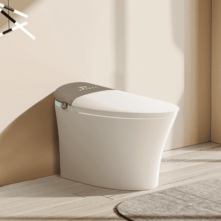 Smart Toilet with Bidet Built In, One Piece BidetToilet with Auto Dual Flush, Foam Shield, ModernElongated Tankless Toilet with Foot Sensor, HeatedBidet Seat, Warm Water & Dryer,LED Display