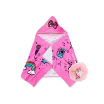 Jojo Siwa Kids Hooded Towel and Character Loofah Set, Cotton, Pink, Nickelodeon