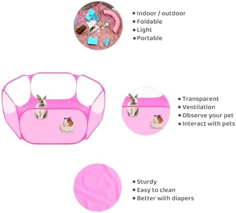 Small Animal Playpen, Pop-Up Portable Play Yard for Guinea Pigs, Rabbits, Hamsters, Hedgehogs, Foldable Exercise Fence with Breathable Mesh for Indoor Outdoor Use
