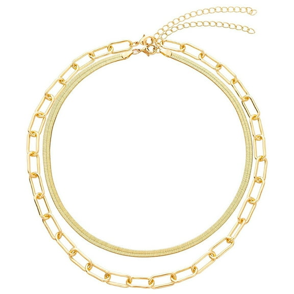 LNGOOR Link Layered Necklace Gold Layering Paperclip Chain Choker for Women