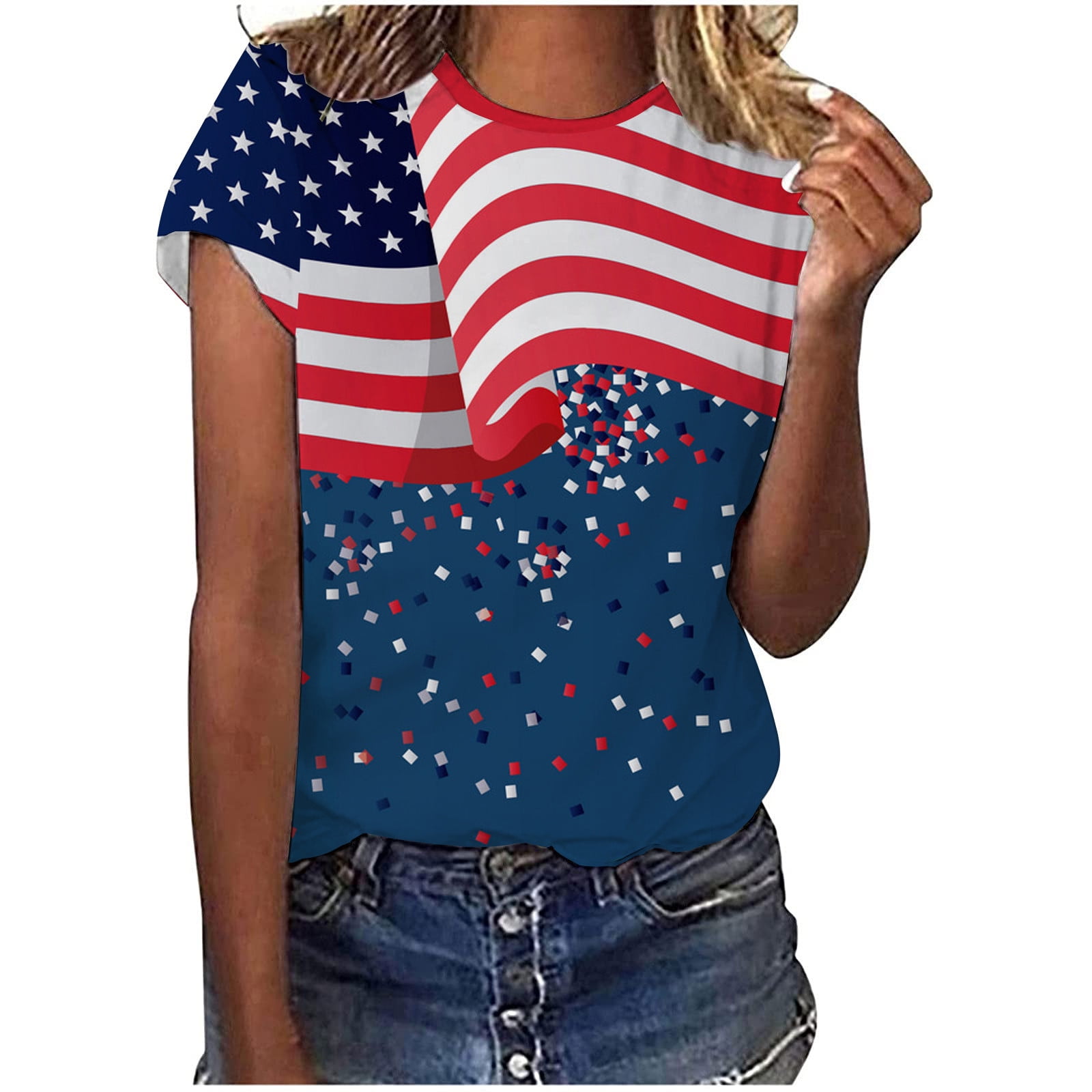 USSUMA Womens Summer Tops and Blouses Trendy Crewneck 4th of July Stars ...