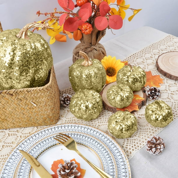 Decoraciones de Halloween, adornos de Halloween, regalos de Halloween, Halloween, Acción de Gracias, adornos de calabaza con lentejuelas de colores, juego de decoración, decoración de ambiente festivo