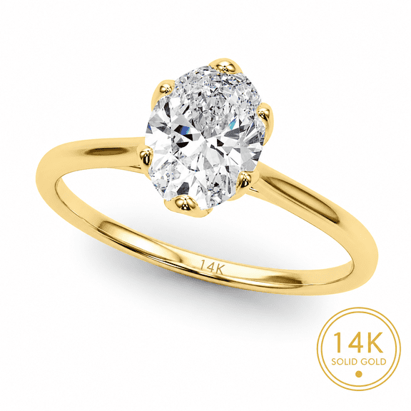 Solitaire Rings KohinoorGems Jewelry 0.65Ct Oval Diamond Engagement Ring in 14K Yellow Gold