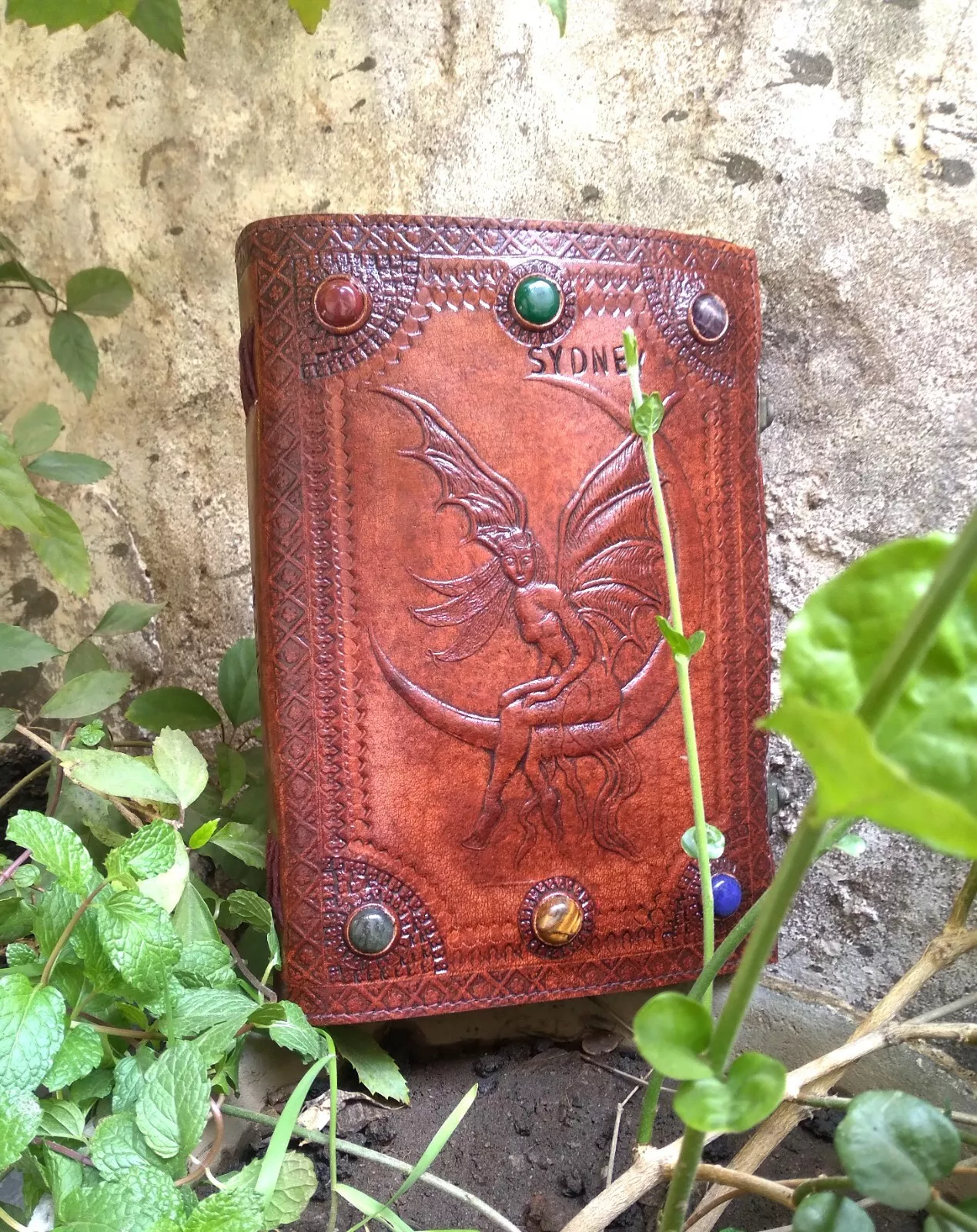 Handcrafted Embossed Witch Design Vintage Leather Bound Journal Seven Stone Grimoire Diary Blank Notebook For Men & Women