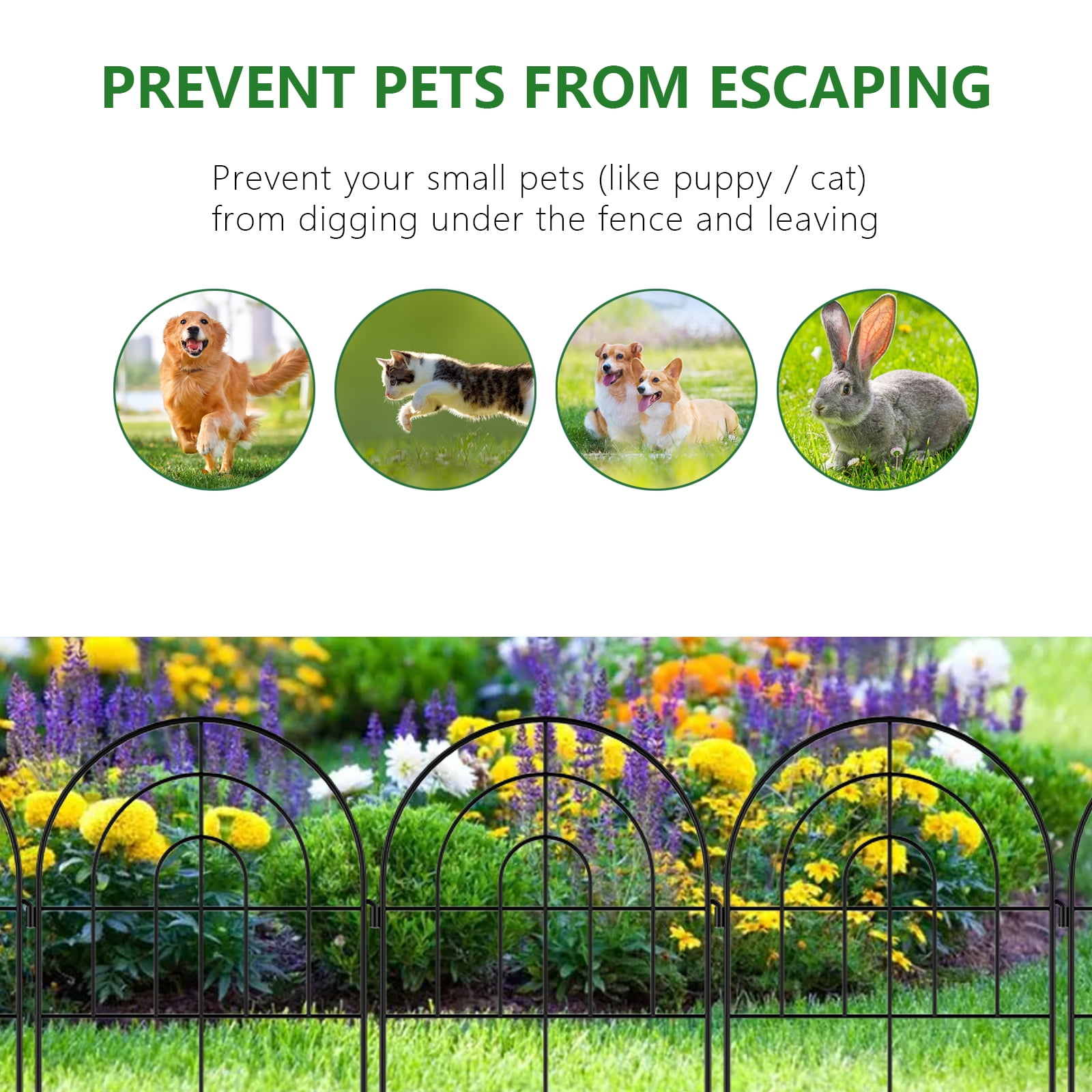 Decorative garden fence, 16 feet (length) x 17 inches (height) rust-proof wire mesh frame, used for dog, rabbit and planting yard temporary pile protection.