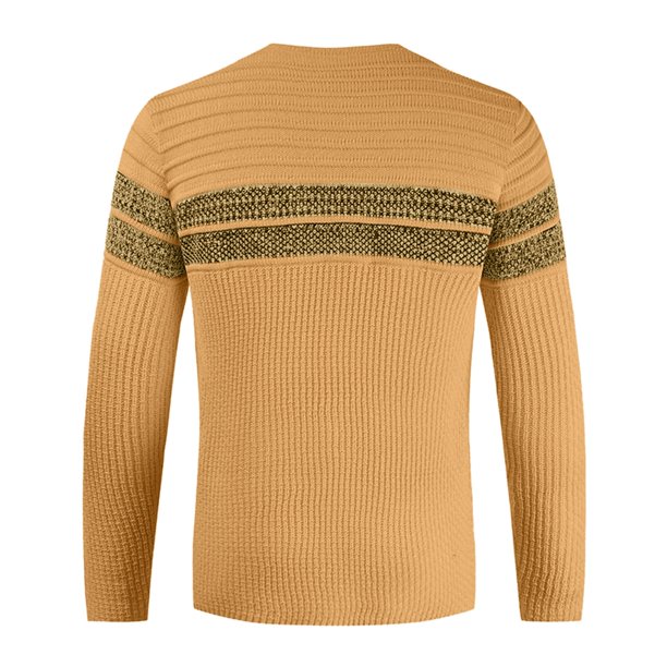 Gibobby Suéter cuello redondo hombre Suéter de algodón trenzado con cuello redondo para hombre, suéter casual de manga larga para otoño(Amarillo,Mediana)