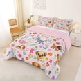 thumbnail image 2 of Homewish Cute Pet Dog Queen Comforter Set,Vintage Floral Comforter Sets Queen,Pink,Pink Reversible,3 Pieces,1 Comforter and 2 Pillowcases, 2 of 7