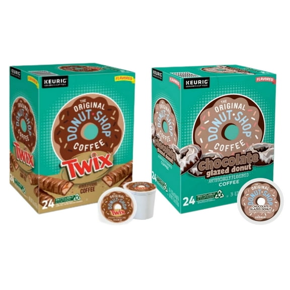 The Original Donut Shop Chocolate Glazed Donut and Twix Flavored Coffee K Cups Variety Pack, 24 K Cups Per Flavor
