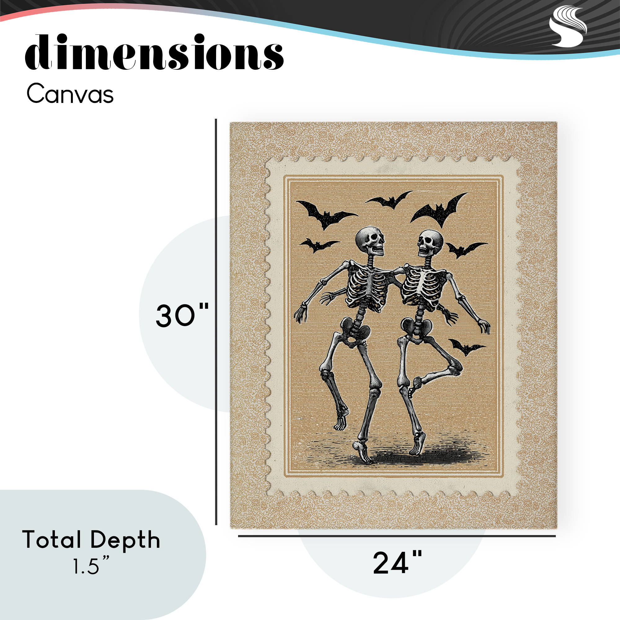 Vintage Dancing Skeletons Stamp Canvas Wall Art, design by Arlington Prints
