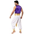 thumbnail image 2 of Aiihoo Mens Stain Gold Trim Open Front Vest Sleeveless Waistcoat+Harem Pants Outfit Dark Purple&White M, 2 of 7