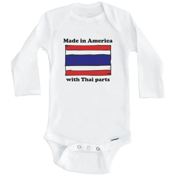 Made In America With Thai Parts Funny Thailand Flag One Piece Baby Bodysuit (Long Sleeve), 0-3 Months White