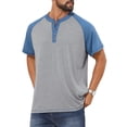 thumbnail image 4 of INSPIRE CHIC Men's Raglan Retro Colorblock Short Sleeve Button Down Henley Shirt L Light Gray, 4 of 5