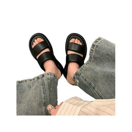 

Welliumy Womens Slides Beach Sandal Slip On Platform Sandals Indoor Outdoor Casual Shoes Comfy Summer Slide Slippers Black 5.5