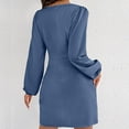 thumbnail image 4 of Oksale Cross V Neck Mini Dresses for Women Trendy Long Sleeve Winter Dress Sexy Cozy Soft Wedding Party Satin Dresses for Holiday Blue L, 4 of 9