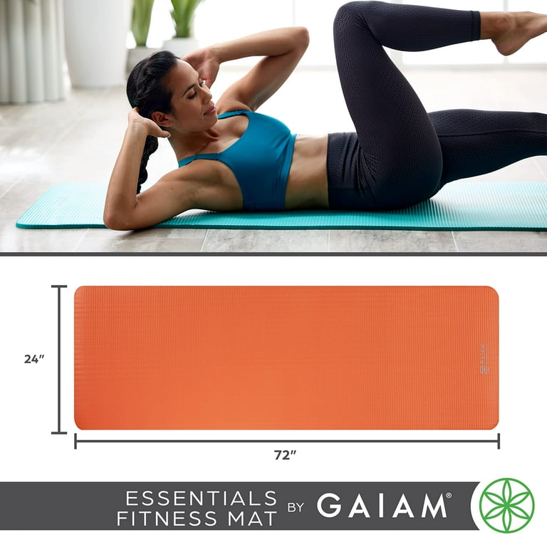 Gaiam Essentials Thick Yoga Mat Fitness & Exercise Mat with Easy-Cinch  Carrier Strap, Navy, 72L X 24W X 2/5 Inch Thick, 10mm 